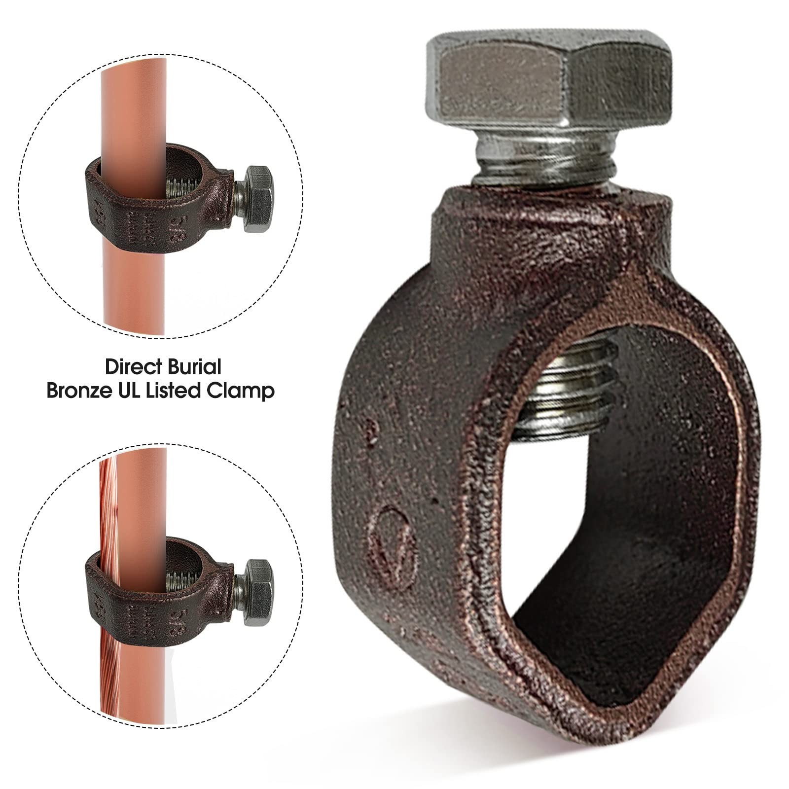 8ft Ground Rod Kit 5/8 Bonded Electrical Copper Grounding With Bronze Clamp Ul