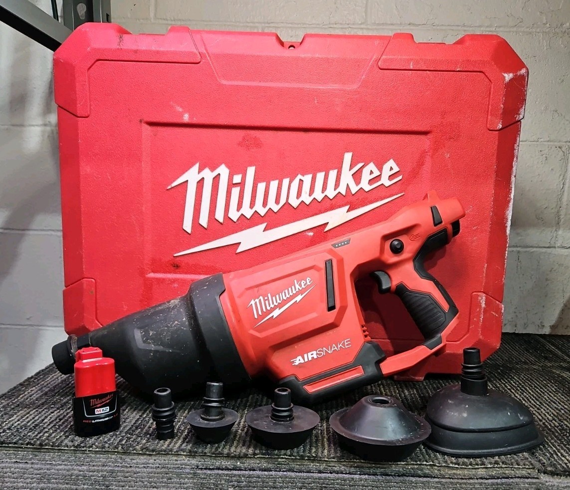 Milwaukee Tools 2572A-21 Air Snake M12 Drain Cleaning Air Gun Kit – READ