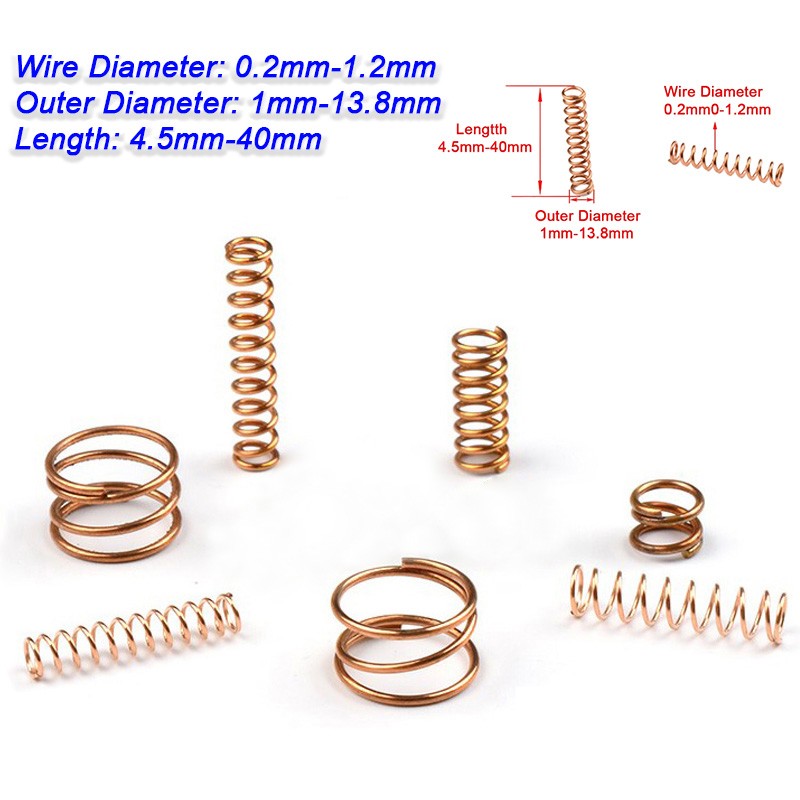10pcs Phosphor Copper Compression Spring Pressure Spring Wire Diameter 0.2-1.2mm