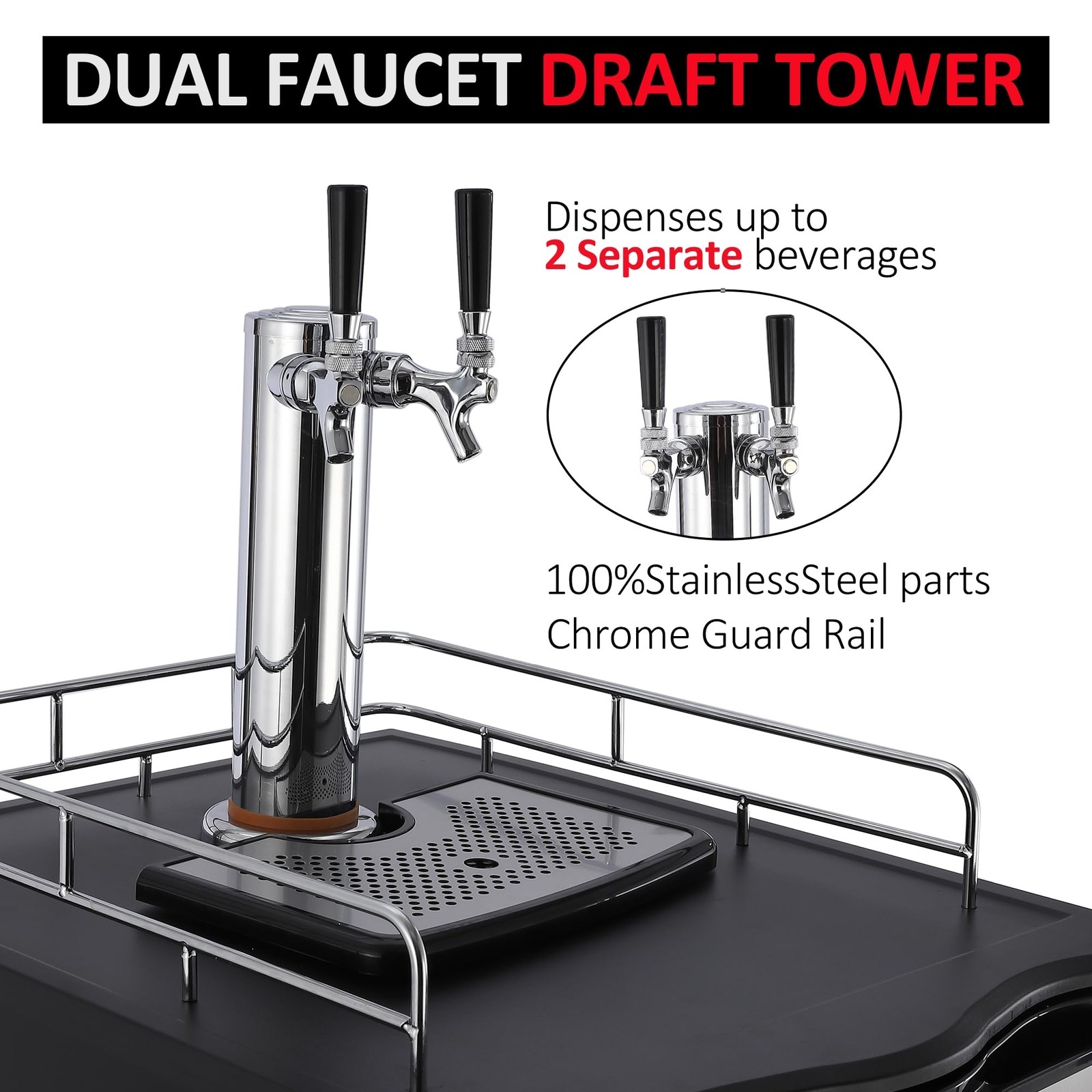6.1 CFBeer Kegerator Dual Tap Draft Beer Dispenser 32°F- 50°F Temperature Contro