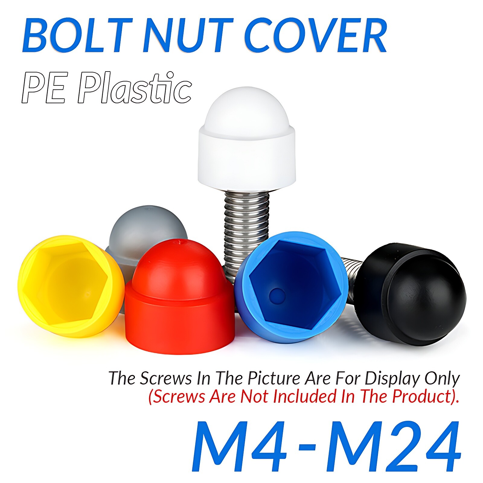 Coloured Plastic Nut & Bolt Cover Dome Cap Hexagon Head Hat Protection Covers