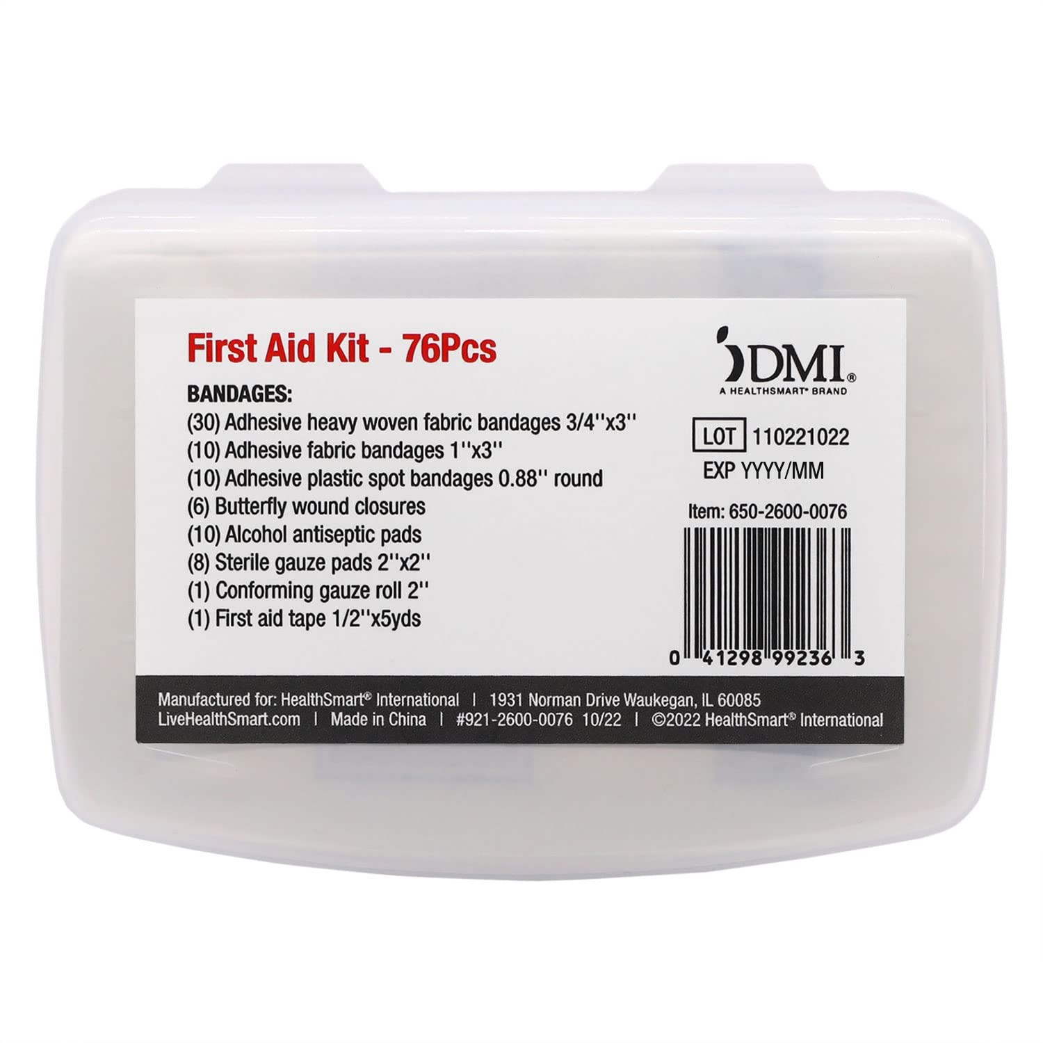 DMI 76-Piece First-Aid Kit, Portable All-Purpose Use for 76 Piece, White