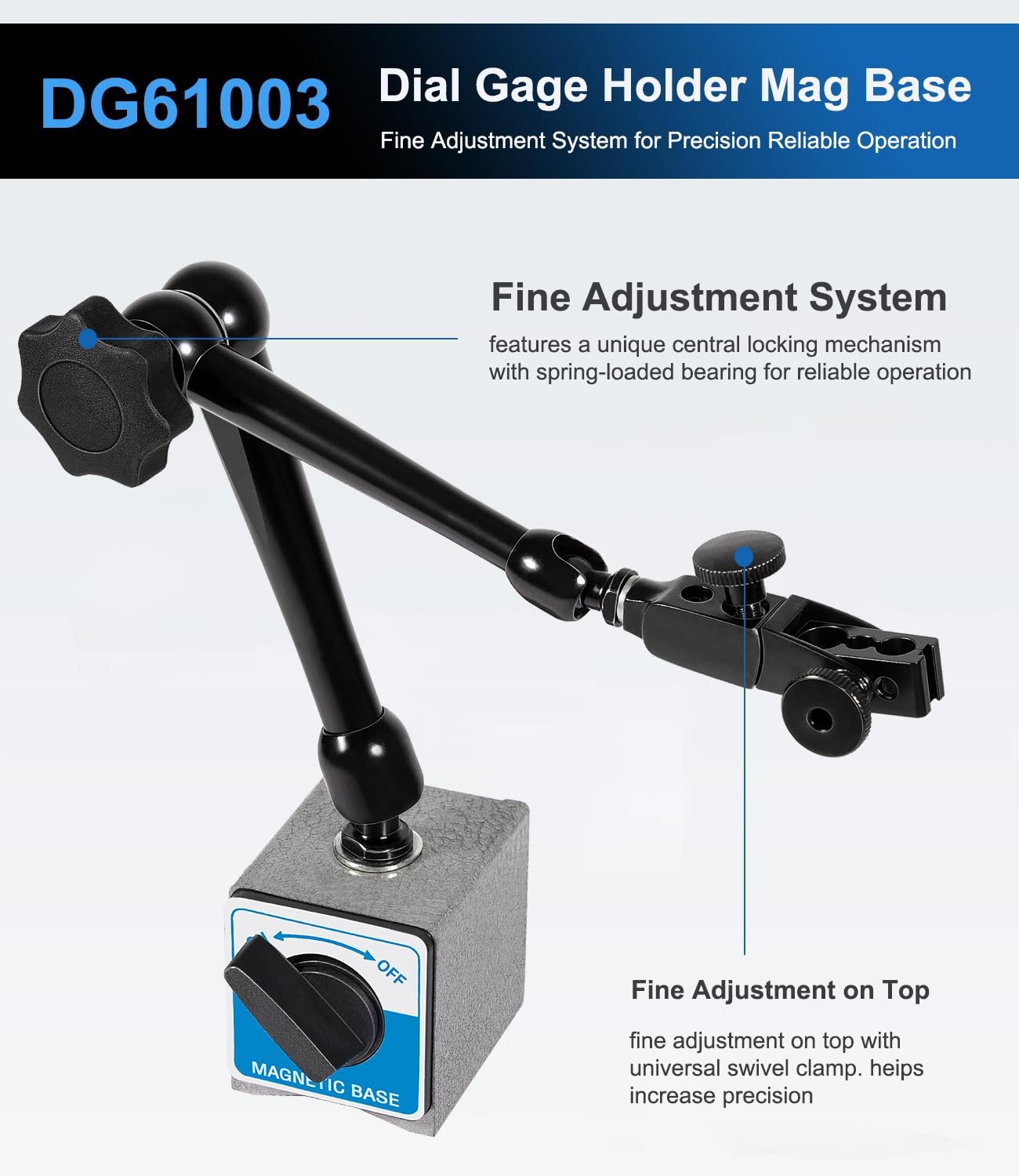 For Noga Regular Duty Dial Gage Holder Mag Base w/Metal Fine Adjust DG61003