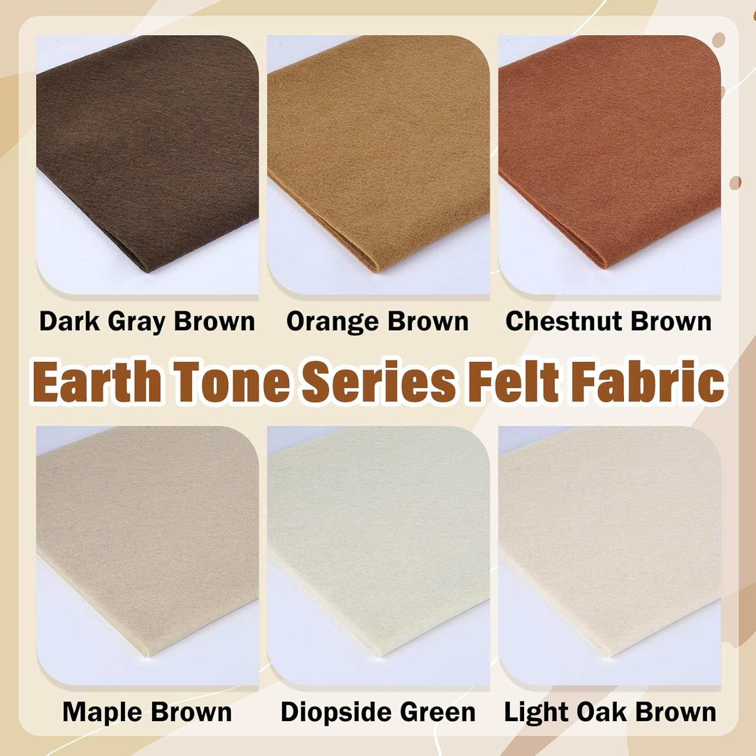 6 Rolls 12″X35″ 1.4Mm Thick Soft Felt Fabric Sheet 6 Assorted Earth Tone Series