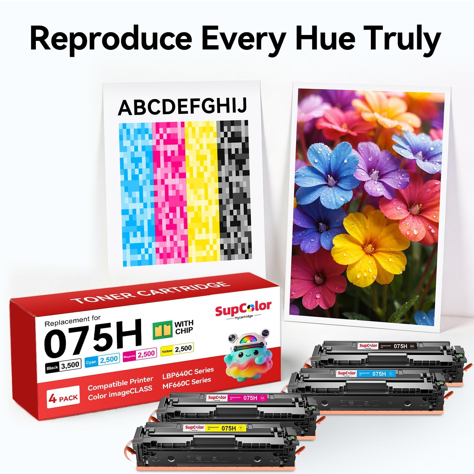 *New* 075H High Yield Color ImageCLASS Canon Compatible Toner 4-Pack w/Chip