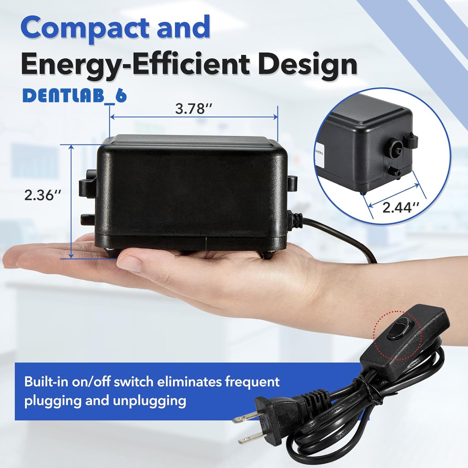 Lab Vacuum Pump Oilless Vacuum Pump with Switch 110W 18L/Min with 3 Hose Sizes