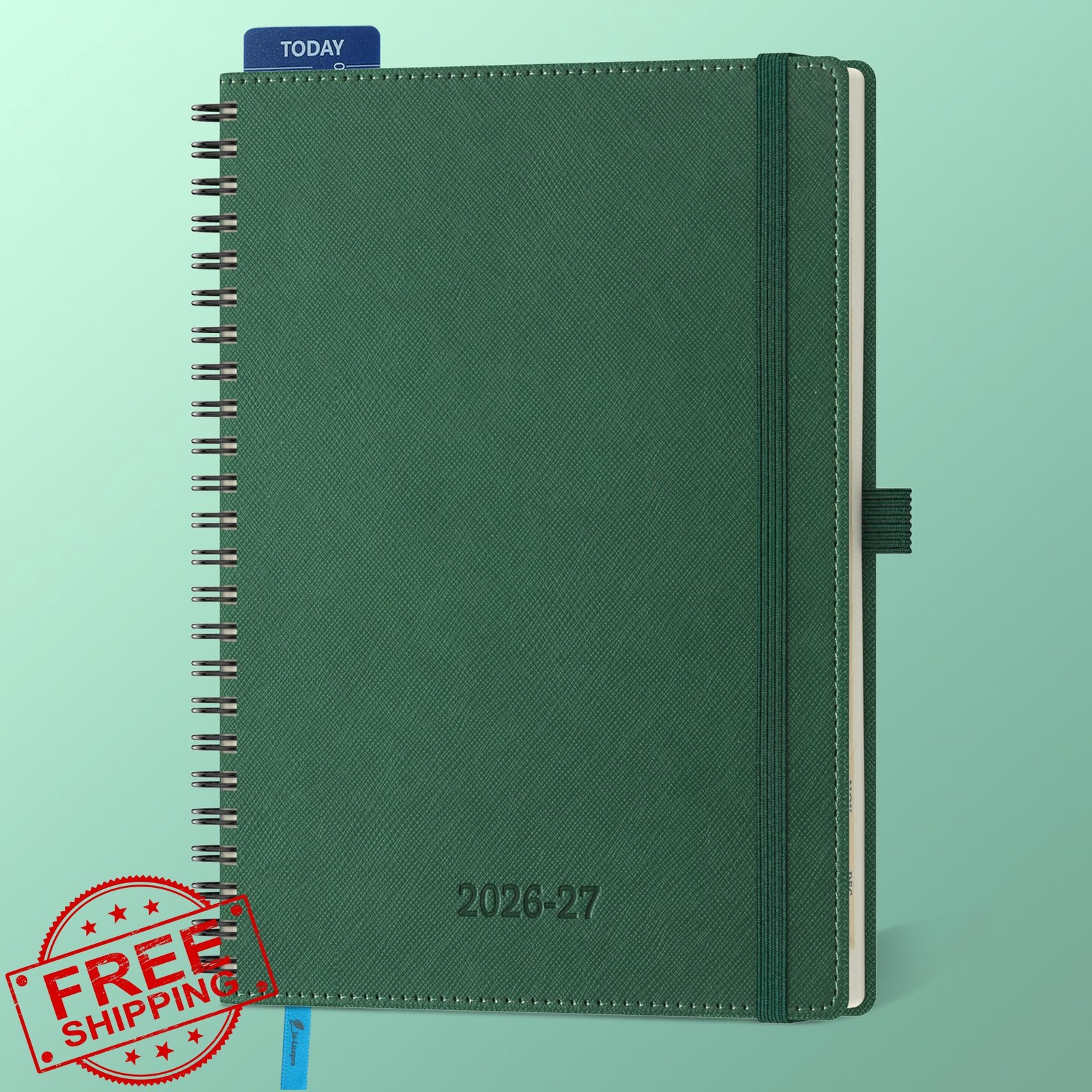 IN-LUXPRO 2026-2027 Green Vegan Leather Spiral Planner Agenda 8.5×6.5