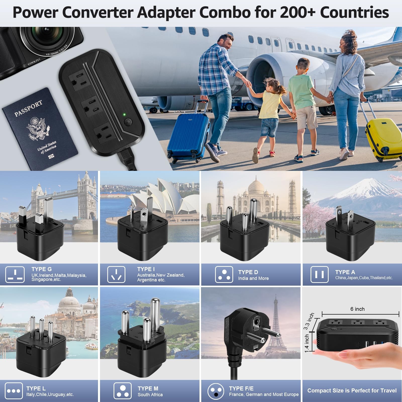 Voltage Converter 2300W Power Step Down 220V to 110V Universal Travel Adapter