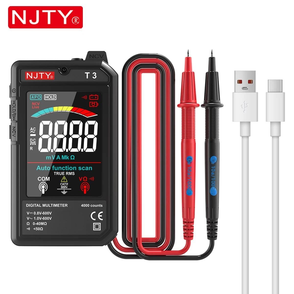 Njty T3 Smart Digital Multimeter Type C Auto Ranging 4000 Counts Ncv Tool