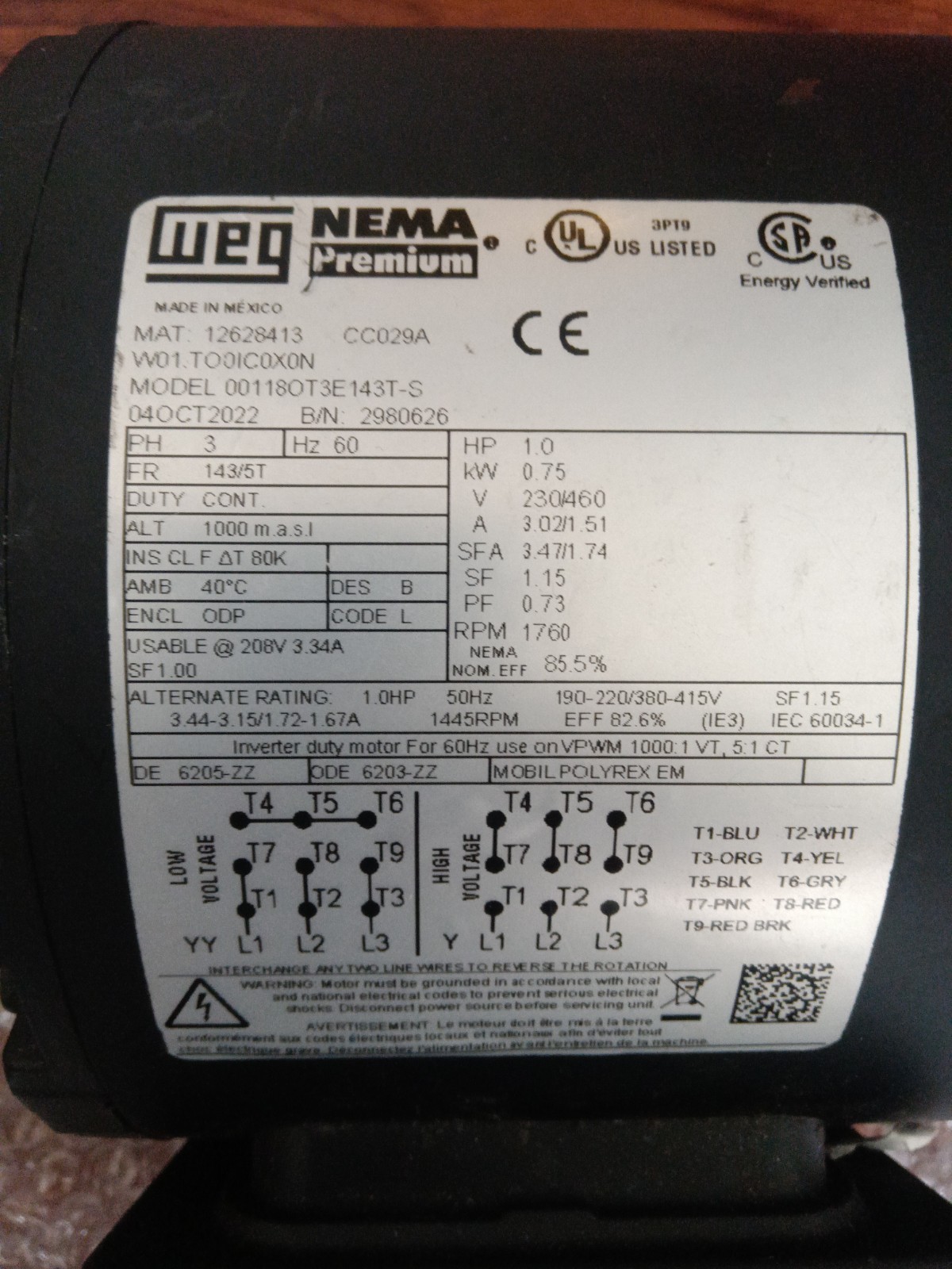 WEG General Purpose Motor: Open Drip Proof, Rigid Base Mount model Never install