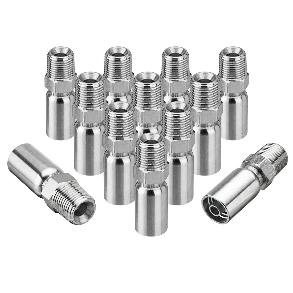 12 Pack 3/8″ I.D. Hose x 1/2″ NPTF Male Hydraulic Hose End Crimp Fittings A+++