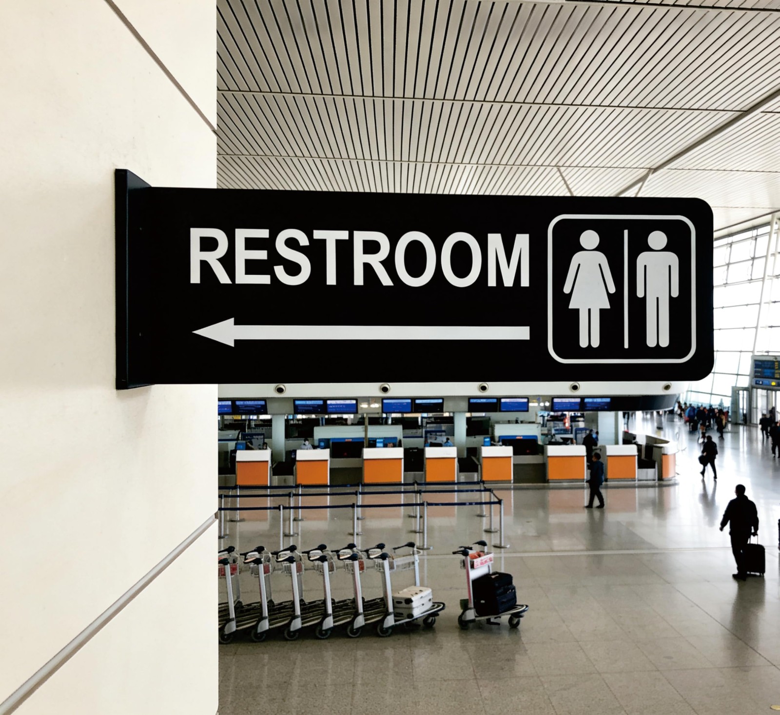 Double-Sided Restroom Sign W/ Arrow 12″x4″ Premium Frosted Acrylic Black