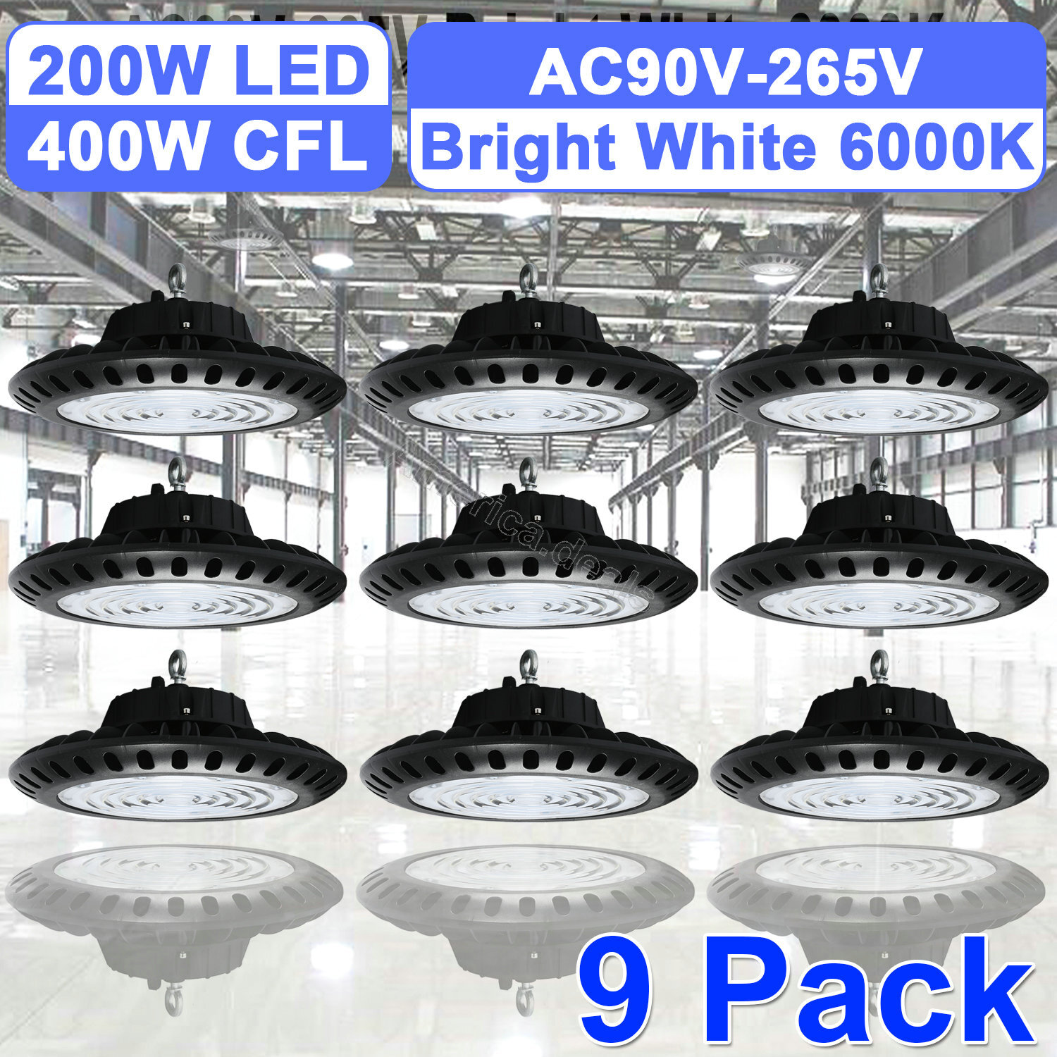 9 Pack 200W UFO Fixture High Bay LED for Supermarket Mall Garage Replace 400W