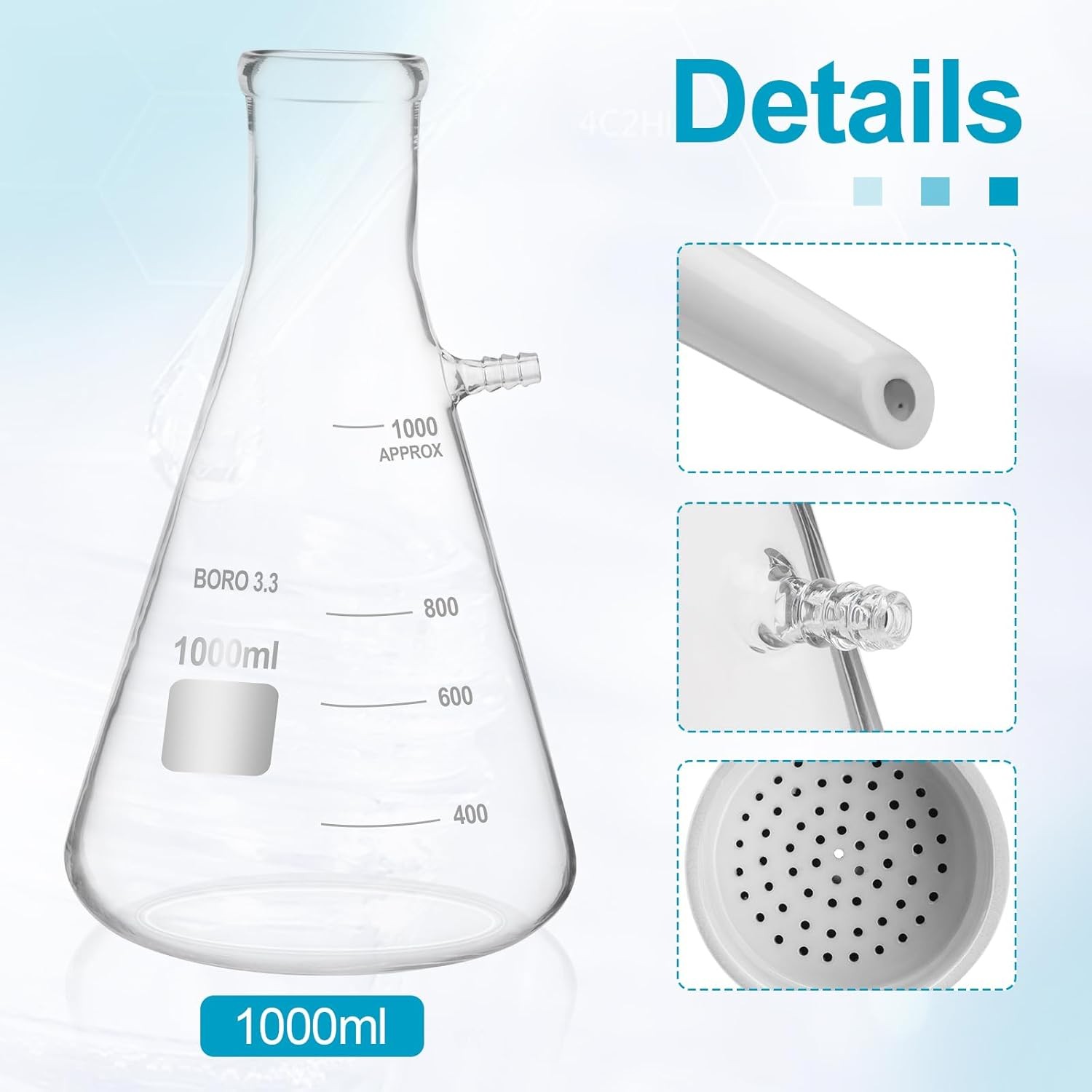 50L/Min Lab Vacuum Pump +1000ml Buchner Funnel Filtering Kit with Flask Funnel