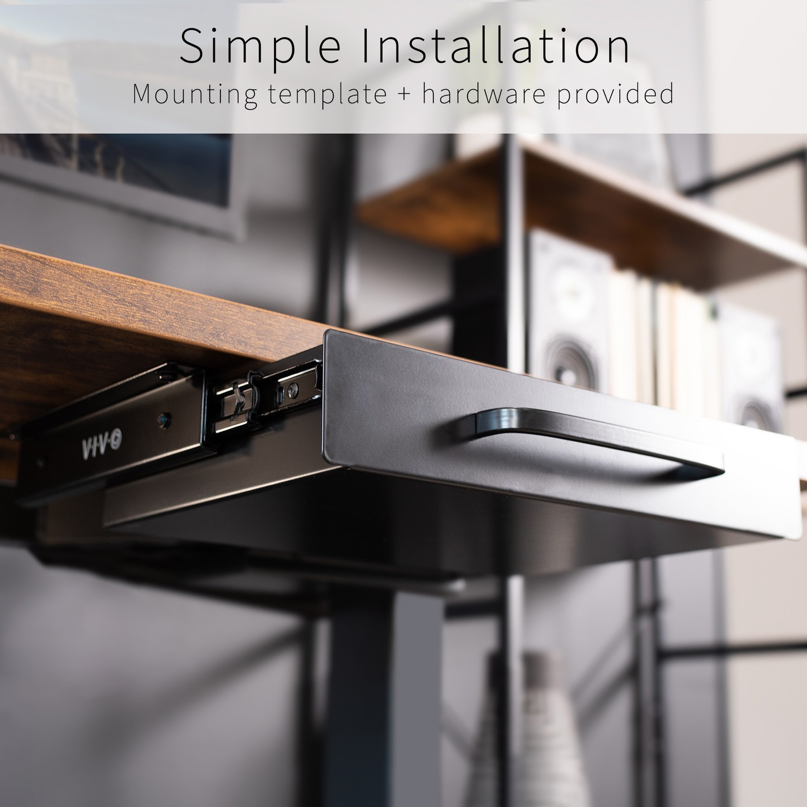 VIVO Black Space Saver Sliding Under Desk Storage Drawer with Pull Handle