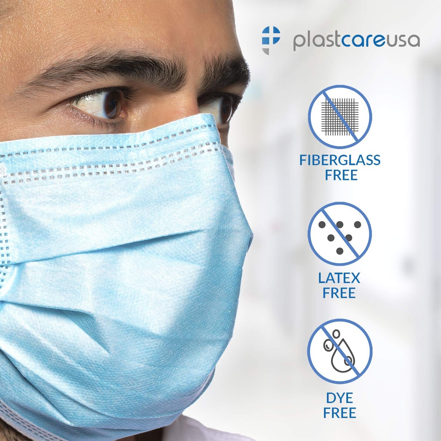 PlastCare USA ASTM Level 1 3-Ply Face Masks, Disposable Blue Masks in 50 or 1…