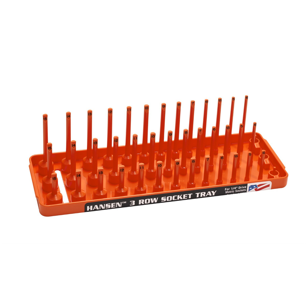 14063 Hansen Global 1/4″ Metric 3-Row Socket Tray – Orange