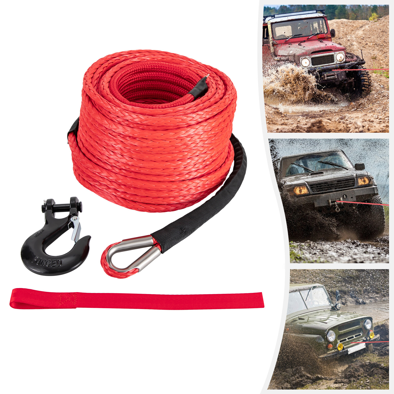 3/8″x100ft Synthetic Winch Rope 23809lbs Recovery Cable Winch Line for Truck SUV
