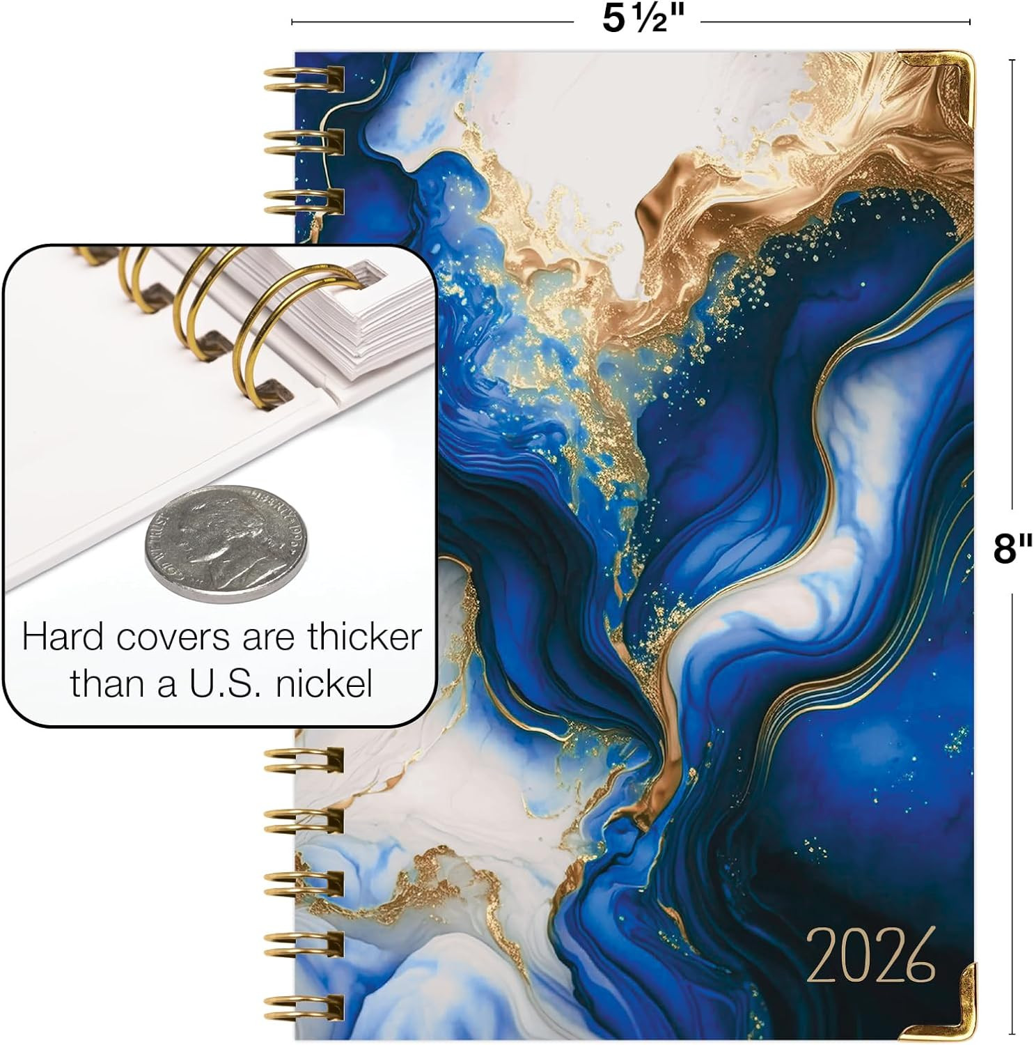HARDCOVER 2026 Planner, 5.5″x8″: 14 Months (November 2025 – December 2026), Dail