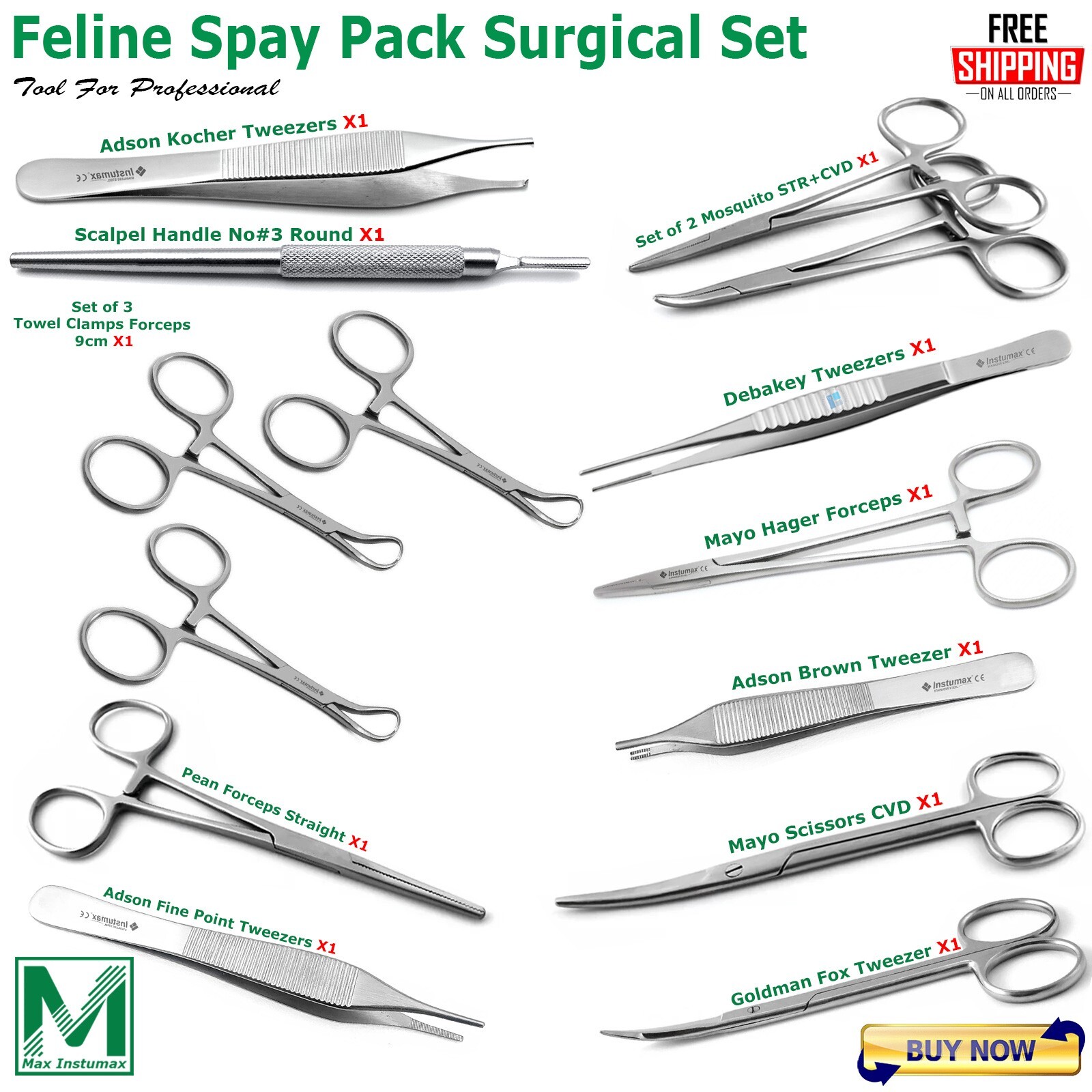 Feline Spay Pack Surgical Instruments Set Veterinary Small Animal Surgery Kit