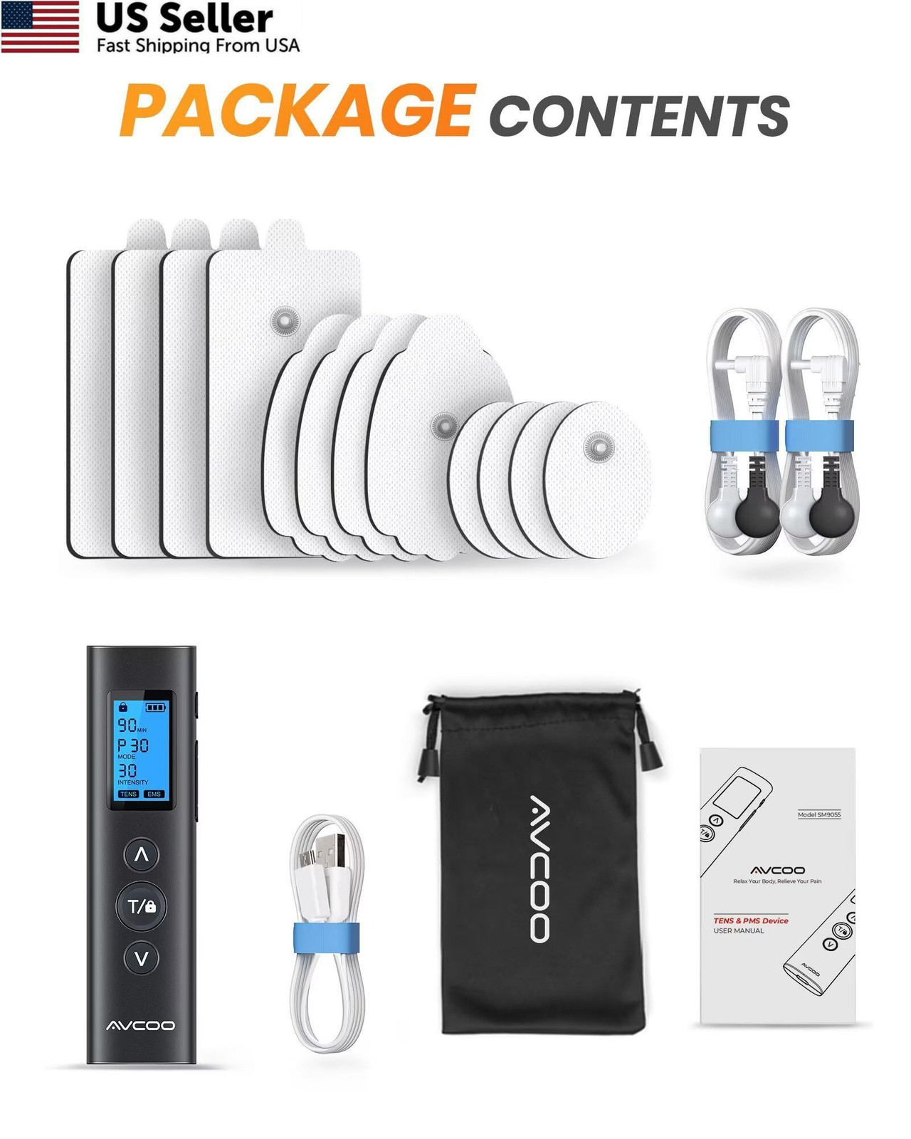 AVCOO 30 Modes TENS EMS Unit Compact Muscle Stimulator for Pain Relief Black