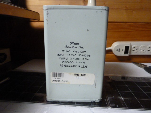 USED Plastic Capacitors, Inc. HV 50-103M OUTPUT 5KVDC 10MA INPUT 118VAC 50-500HZ