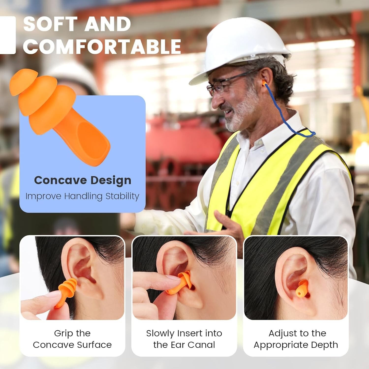 10 Pair Silicone Corded Ear Plugs Reusable Shooting Hearing Protection with Cord