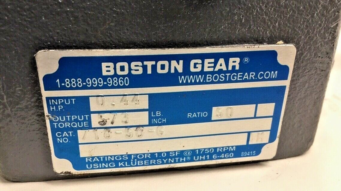 Boston 718-50-G Gear Reducer Ratio 50:1 Input 0.44hp Output 573Lb 71850G