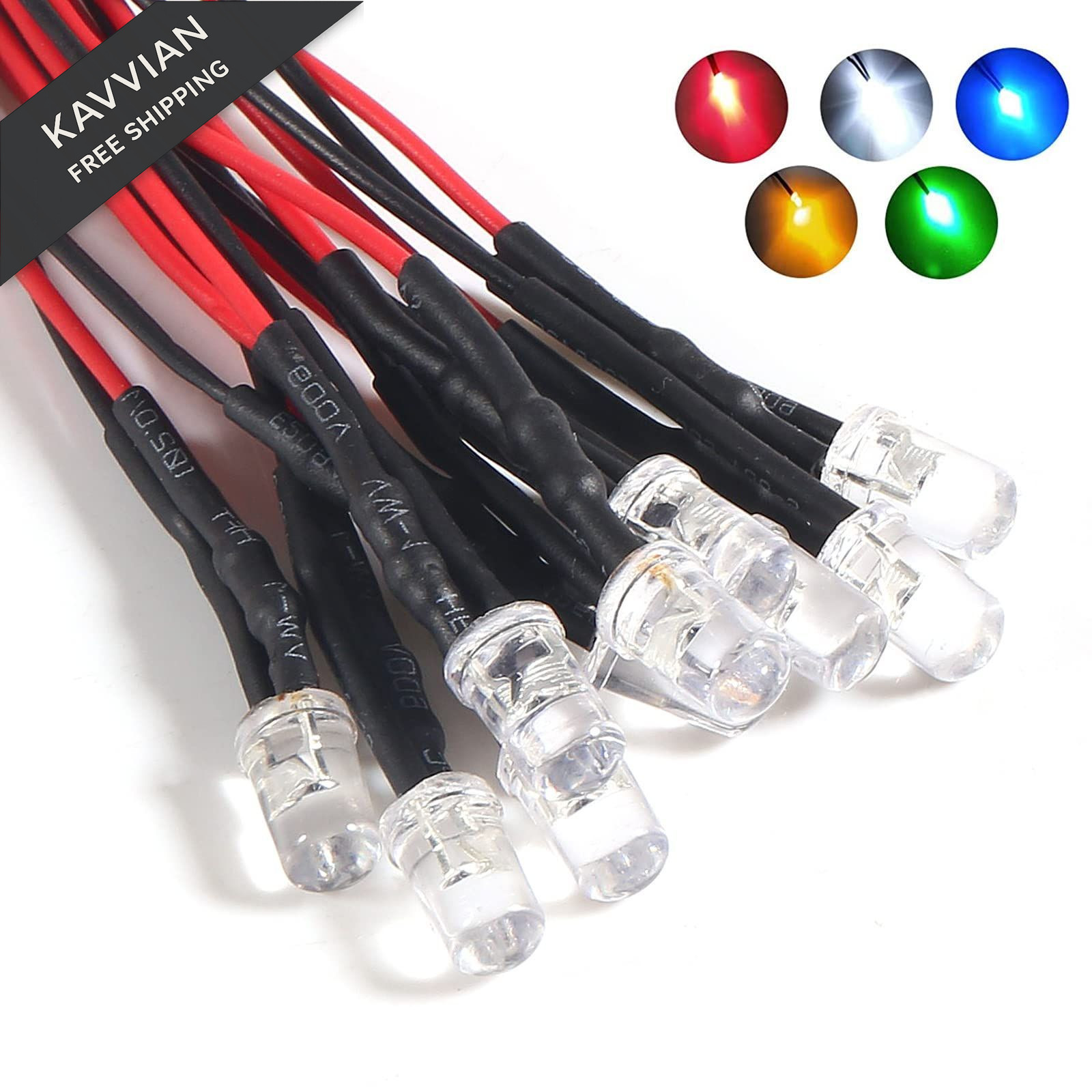ACEIRMC 30pcs 3mm 12V Pre Wired LED Diodes Light Ultra Bright 7 Colors