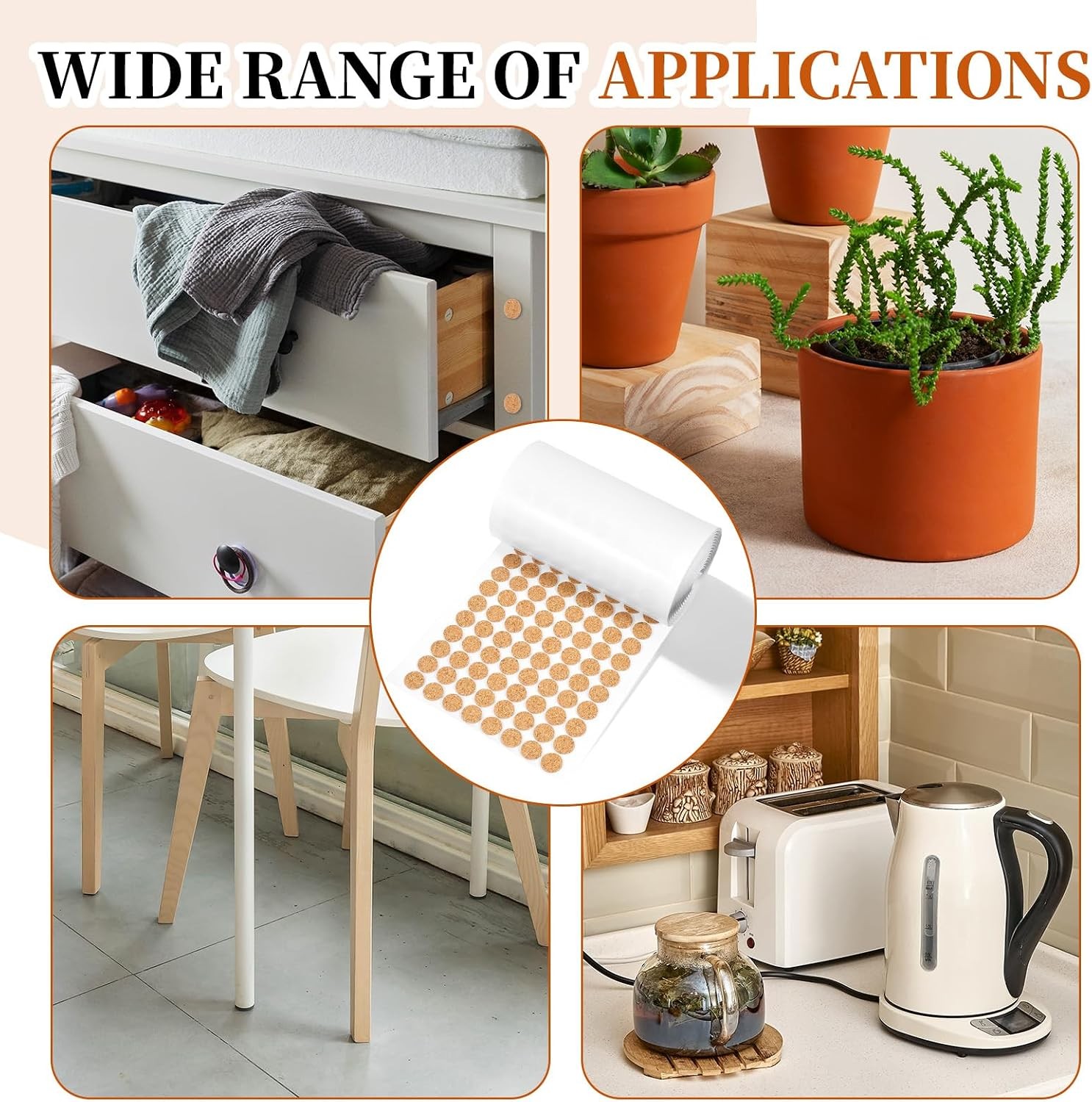1400pc Self Adhesive Cork Circles 0.5 Inch Cabinet Door Bumper Pad Furniture Dot