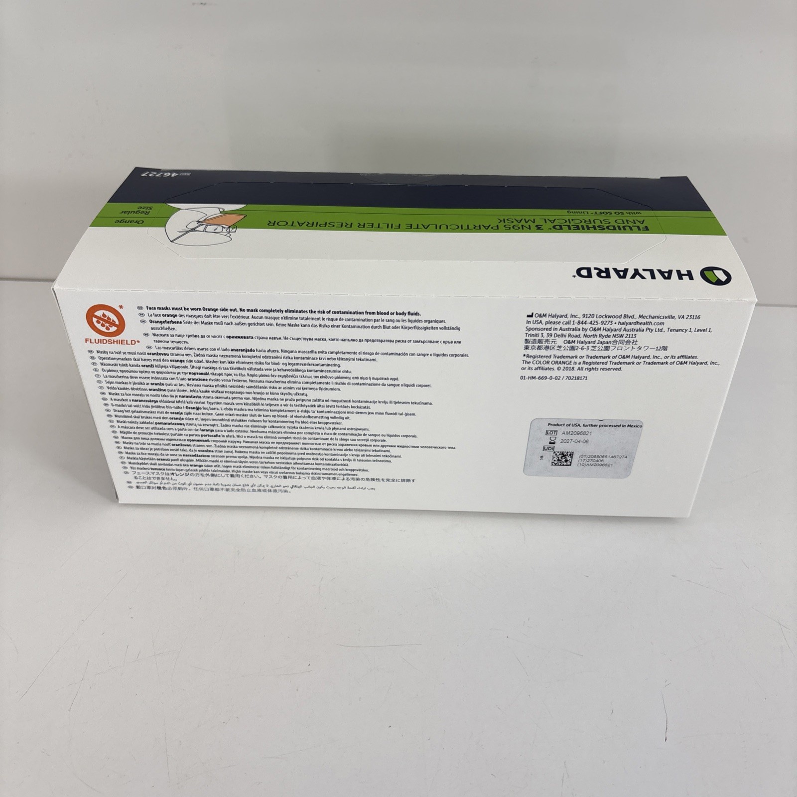 (35 Masks One Box) HALYARD FLUIDSHIELD 3 Surgical Level 3 size 46727 NEW 04/2027