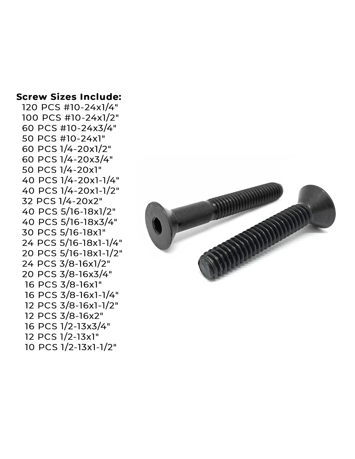 Alloy Flat Socket Head Cap Screws Black Oxide Coarse Assortment – 905 PCS