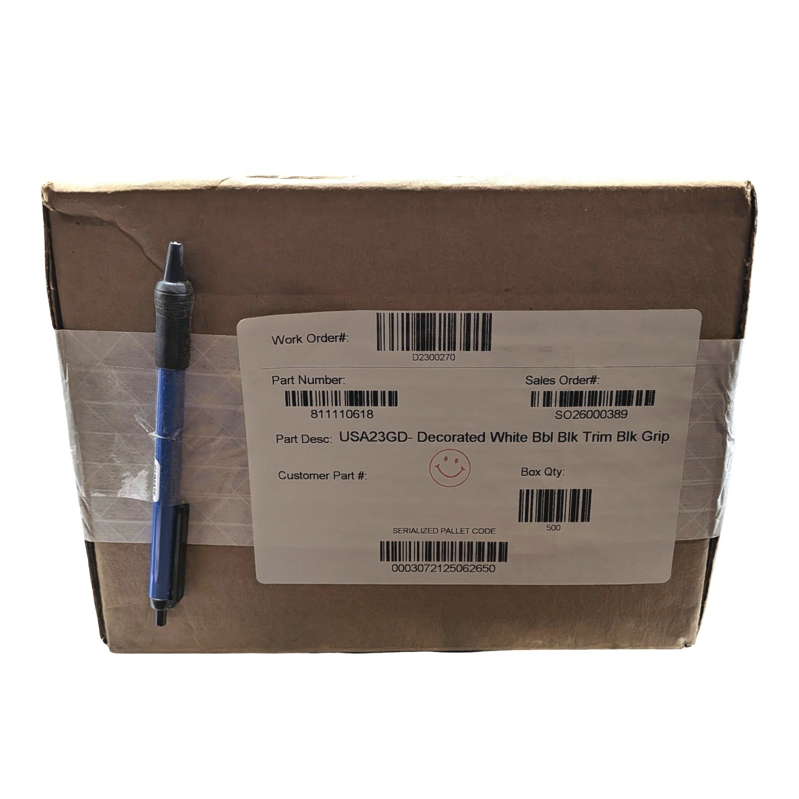 Bulk Case 500 Retractable Ballpoint Pens Black Ink Blue Barrel Misprint W Logo