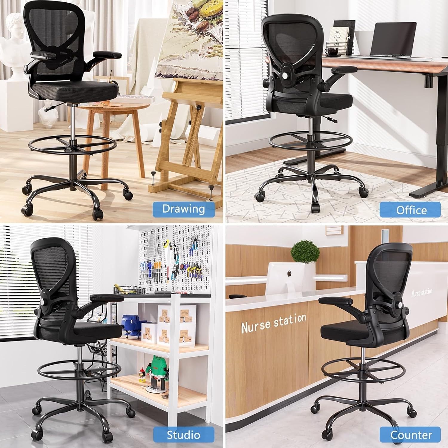 Heavy-Duty Ergonomic Chair with Footrest for Standing Desks – Max 450lb Capacity