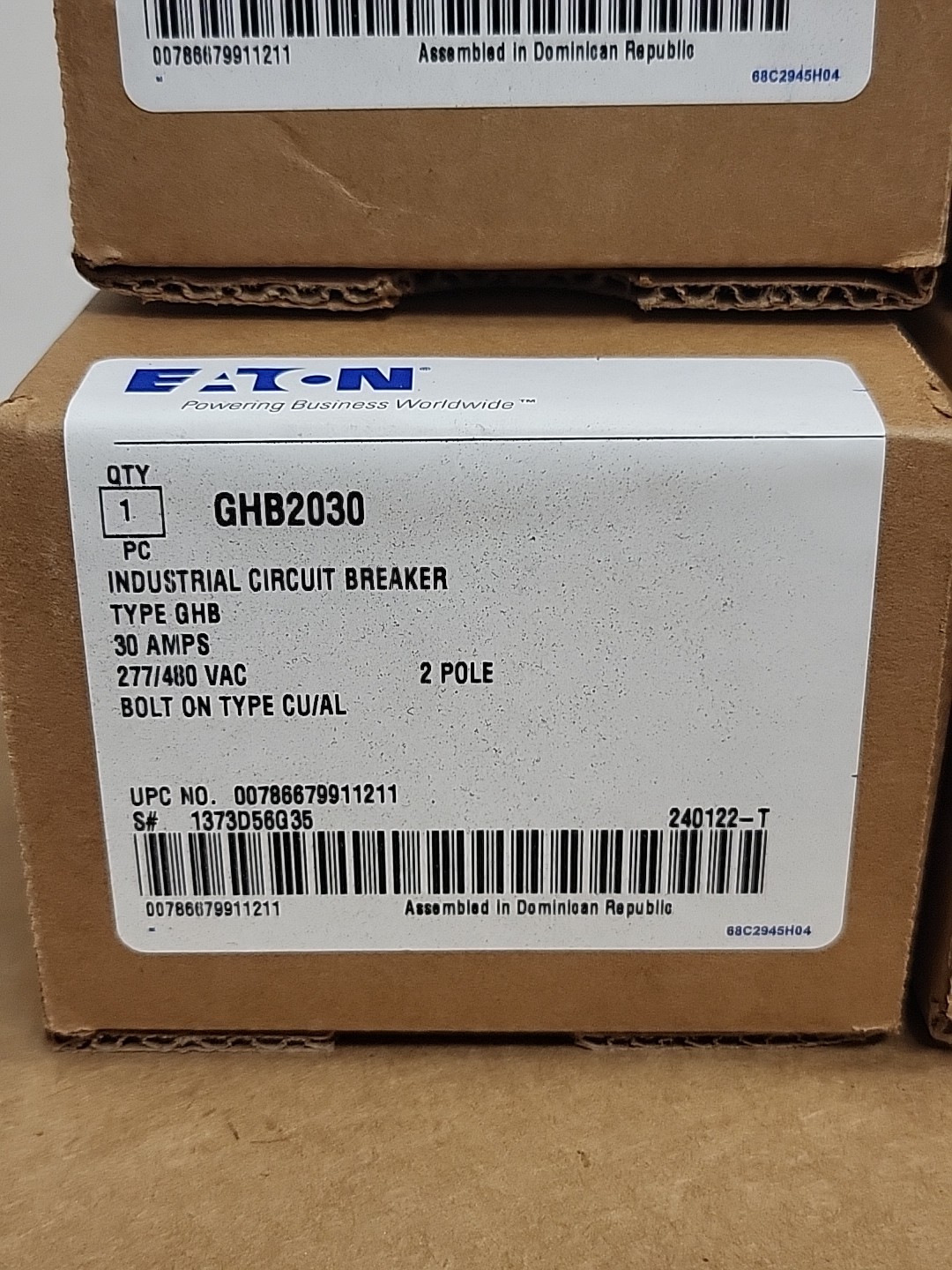 EATON GHB2030 Industrial Circuit Breaker 30 Amps, 277/480 VAC, 2 POLE