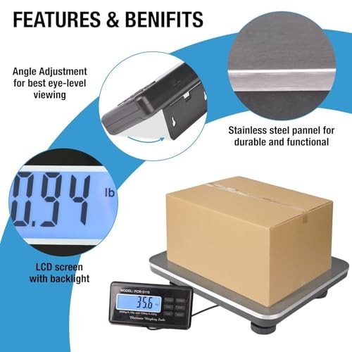Digital Shipping Scale 660lb 0.2lb LCD Stainless Steel Platform Backlit Display