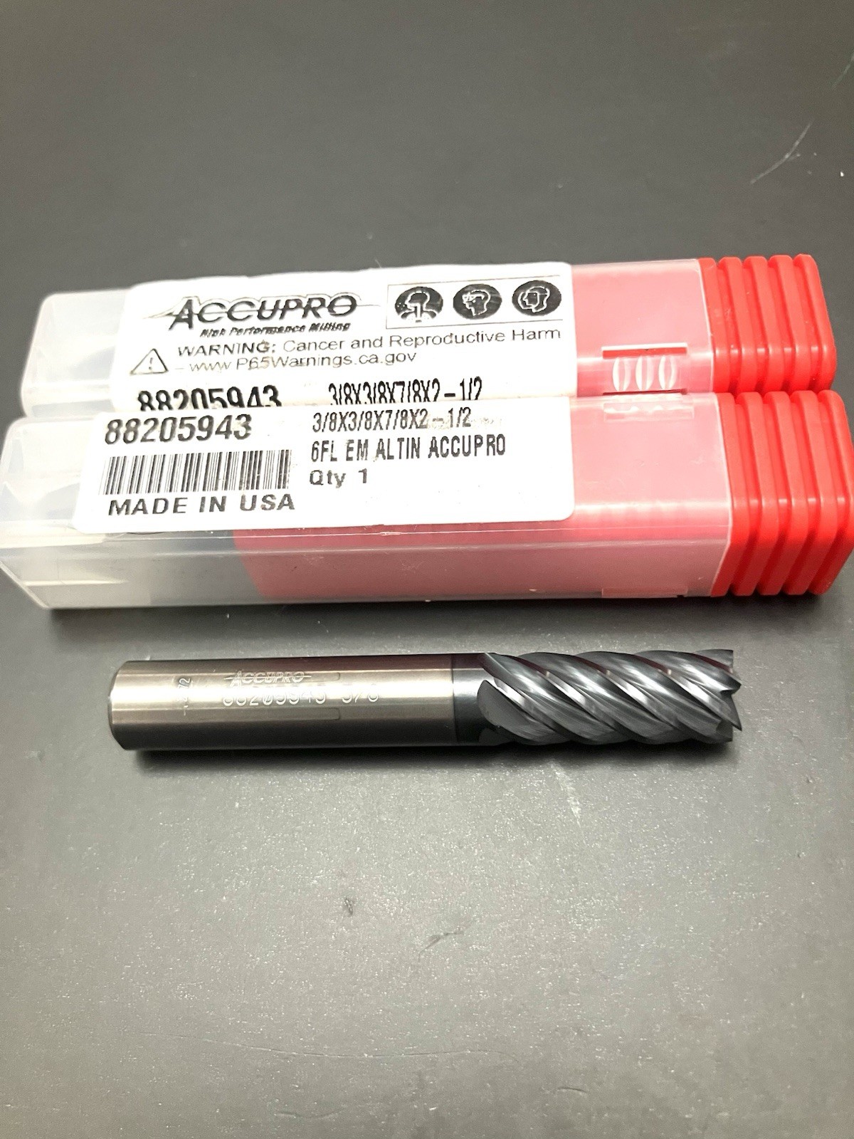 Accupro 3/8″ 6FL Square End Mill Solid Carbide AlTiN 7/8″ LOC 88205943 NEW