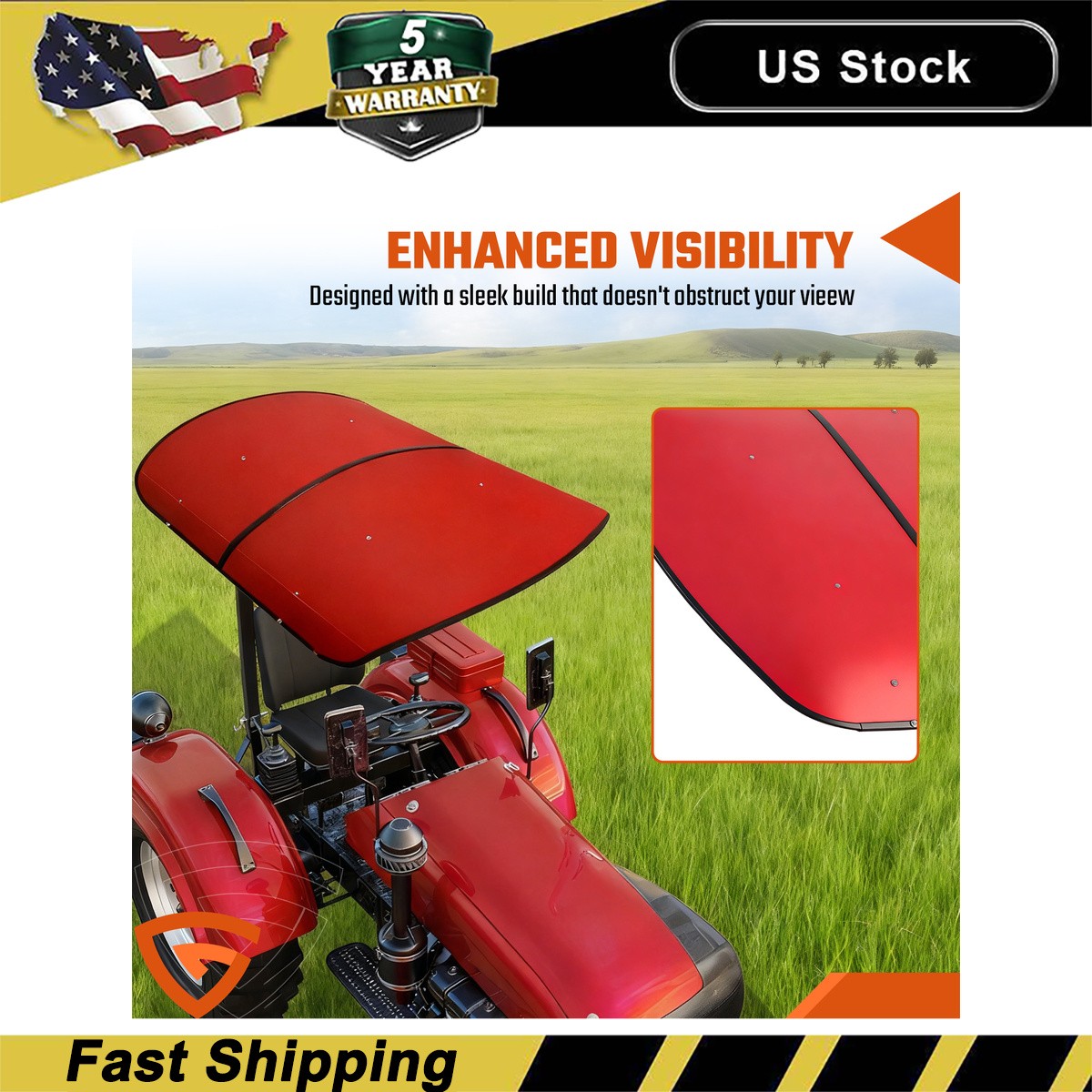 Sun Shield Tuff Top Tractor Canopy For 2″ x 2″ or 2″ x 3″ ROPS 48″ X 52″ Red NEW