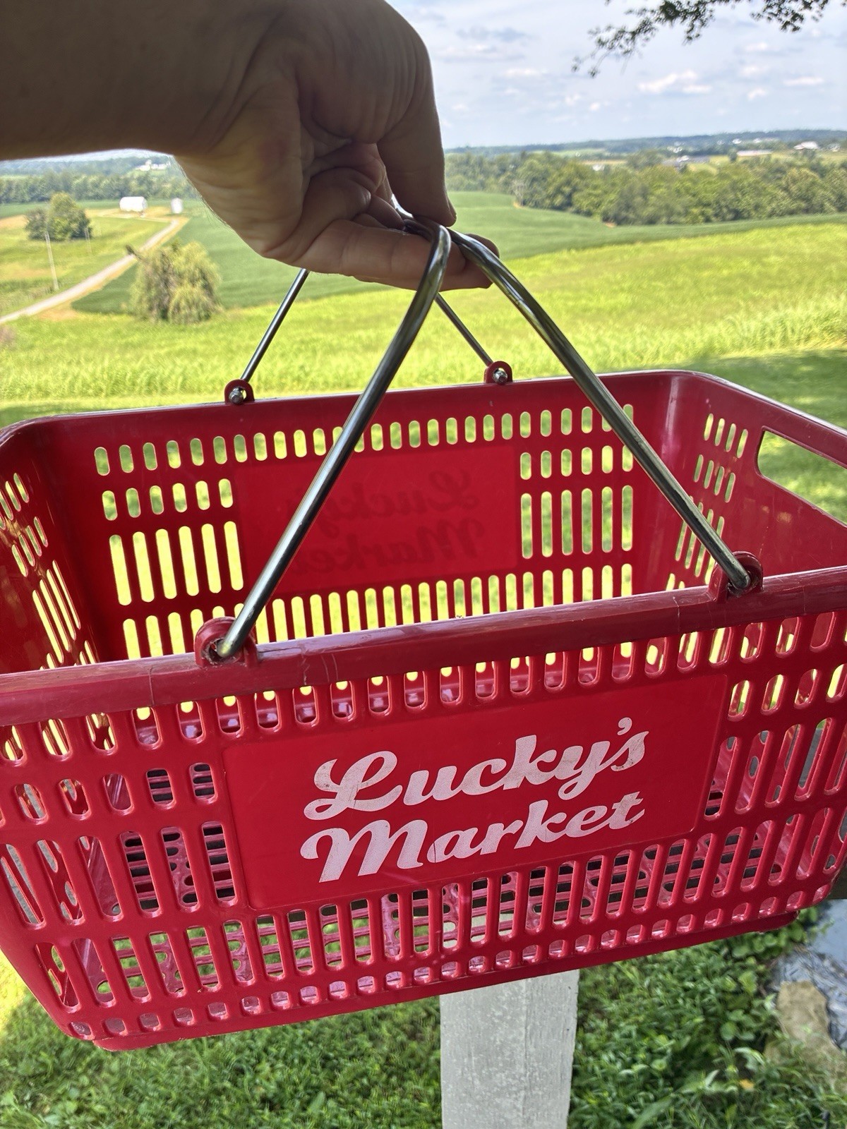 VTG Shopping Baskets LUCKYS MARKET Red Grocery Carry Basket