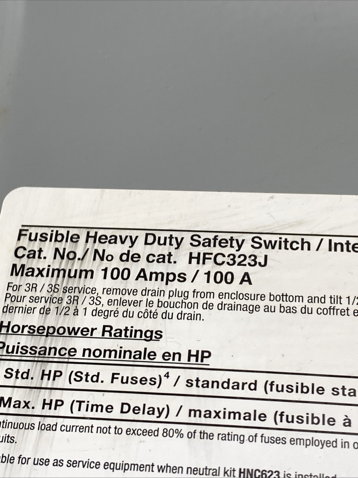 Siemens HFC323J Enclosed Fused Low Voltage Heavy Duty Safety Switch,240VAC,100 A