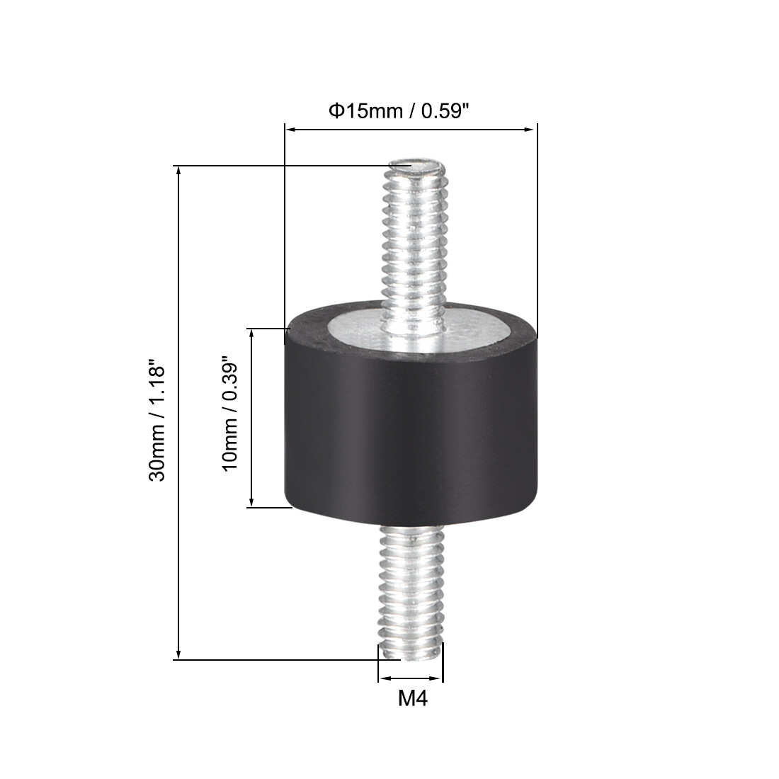 8pcs Rubber Vibration Isolator Mounts Shock Absorber M4x10mm Studs D15 x H10