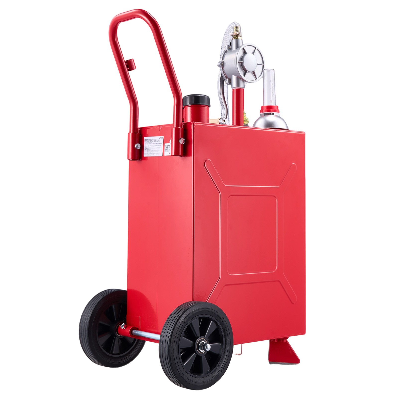 VEVOR 15 Gal Fuel Gas Caddy Portable Storage Tank with Manual Pump Wheels Red