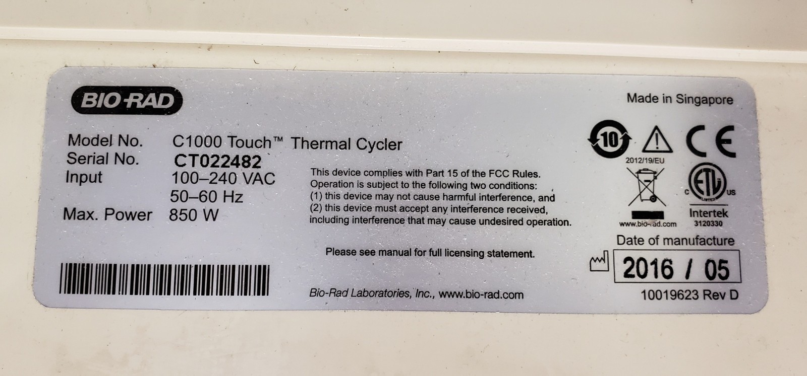 BIO-RAD C1000 Touch Thermal Cycler with 48/48W Fast Reaction Module