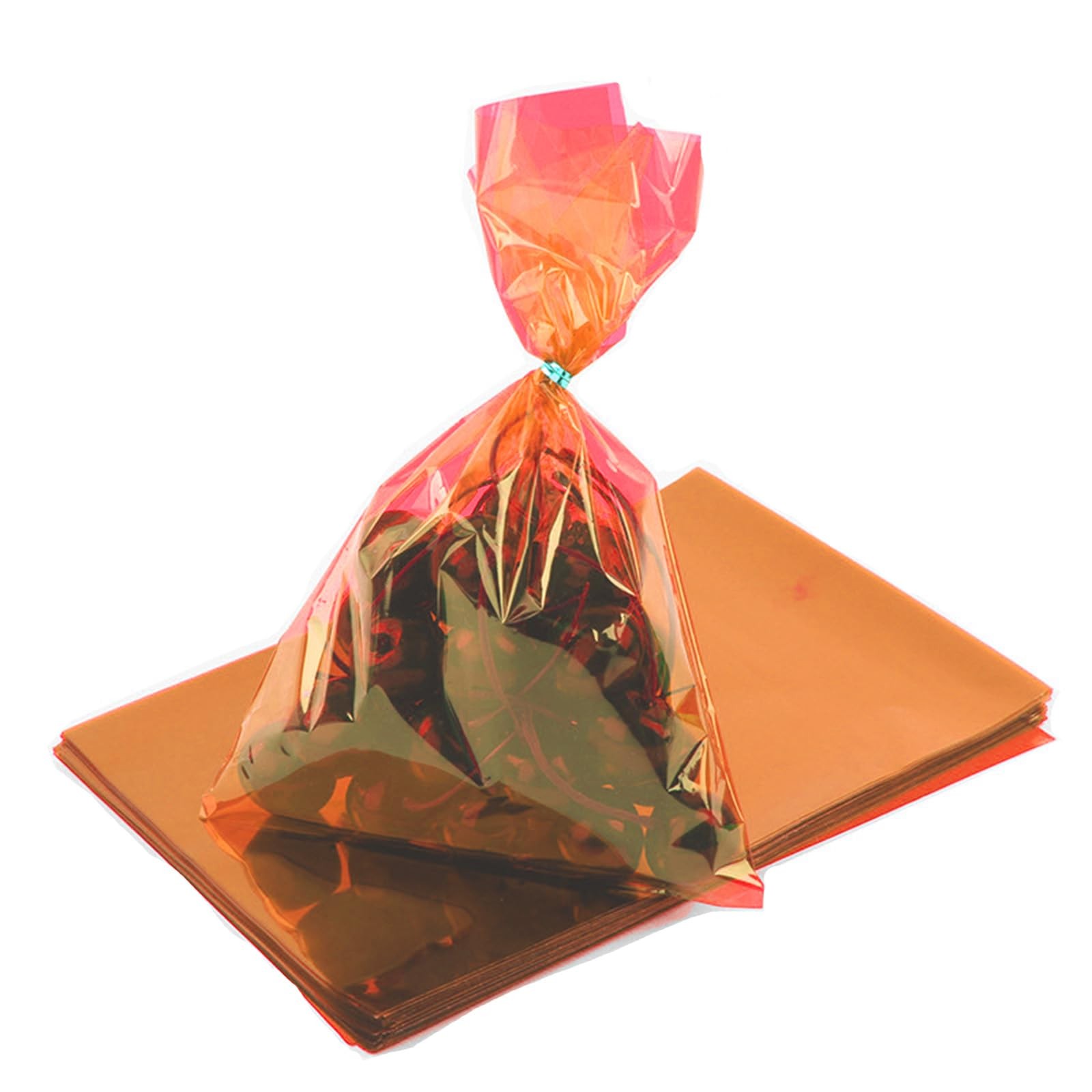 50 Pack 0range Clear Treat Bags Candy Plastic Cellophane Ties 6×9 Inches