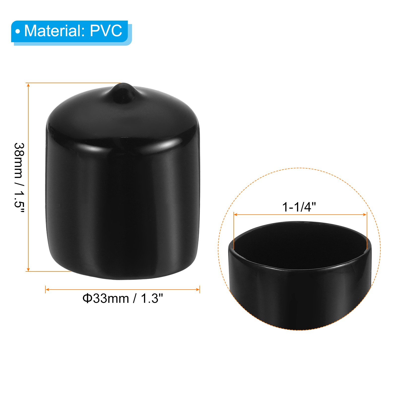 12 Pcs 1-1/4″ ID Round Rubber End Caps Flexible Rubber Bolt Covers Caps Black