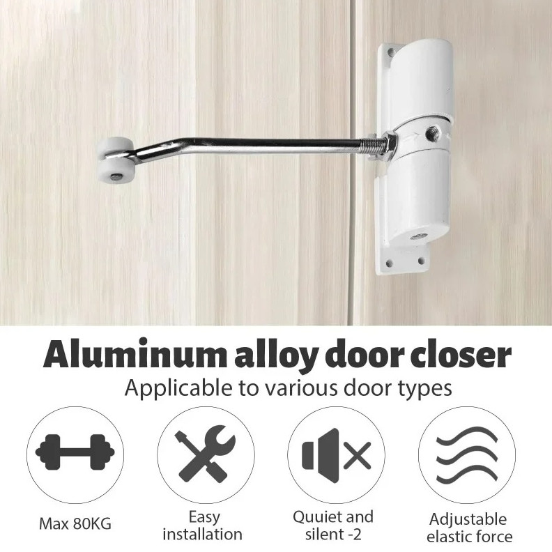 1pc 30kg Adjustable Tension Automatic Door Closer Spring Hardware Set White