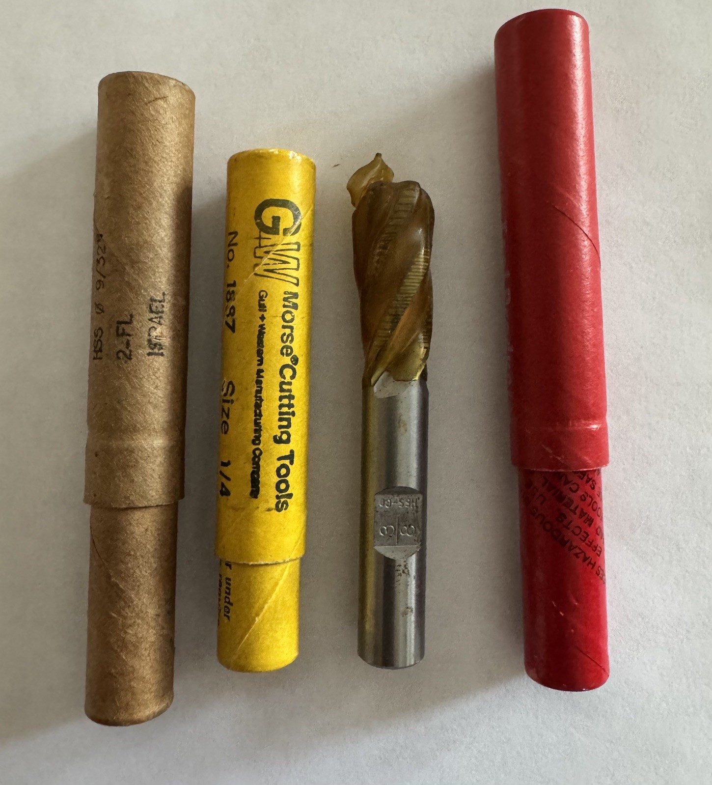 Lot of 4 New Assorted HSS Endmills-Various Size/Types/Brands (As Shown)