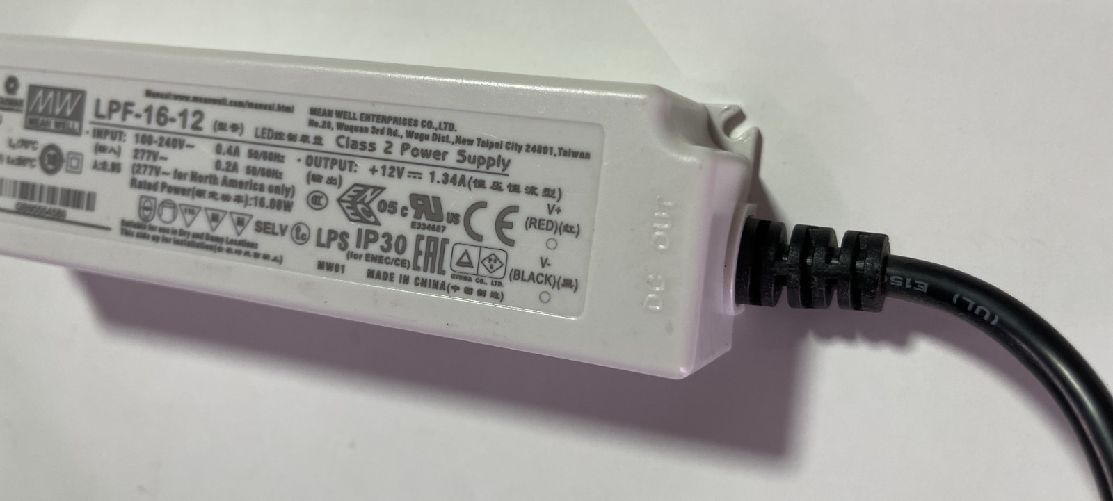 1-PC MEAN WELL LPF-16-12 100-277VAC LED DRIVER POWER SUPPLY OUTPUT 12VDC 1.34A
