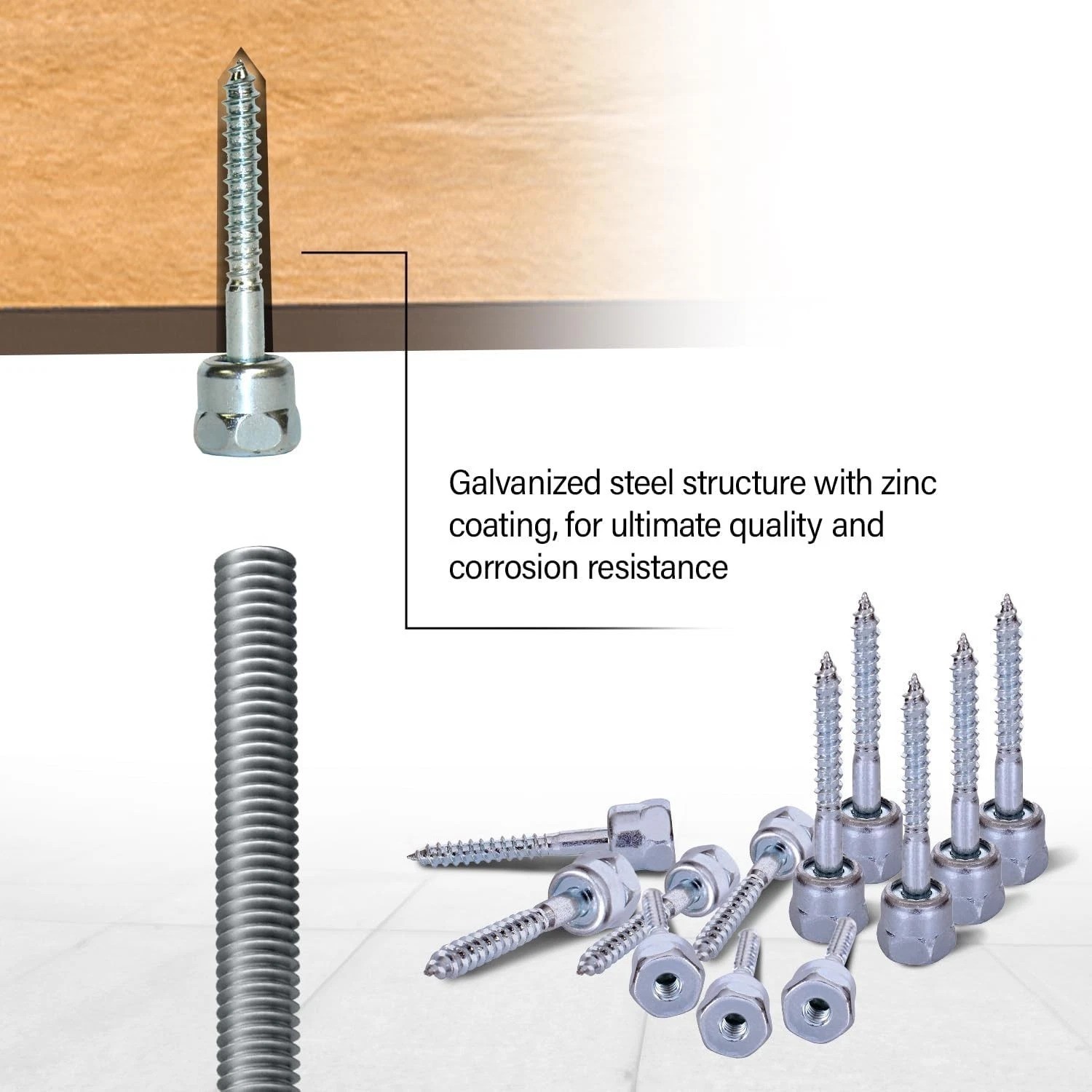 Corrosion Resistant Zinc Vertical Anchor Screws for Wood Structures Pack 25