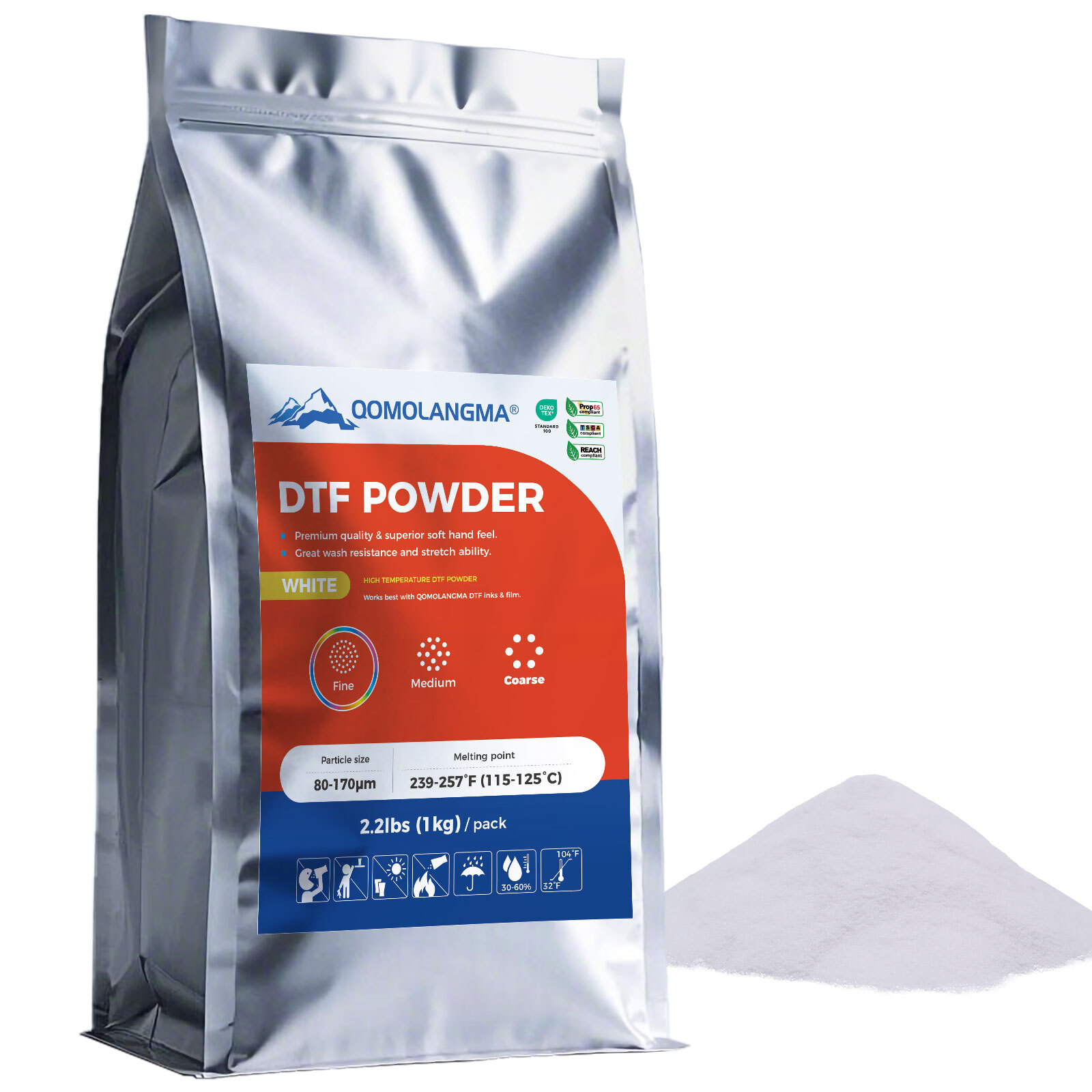 2.2lbs / 1kg H5 TPU DTF Transfer Powder Fine,High Temperature, White Powder